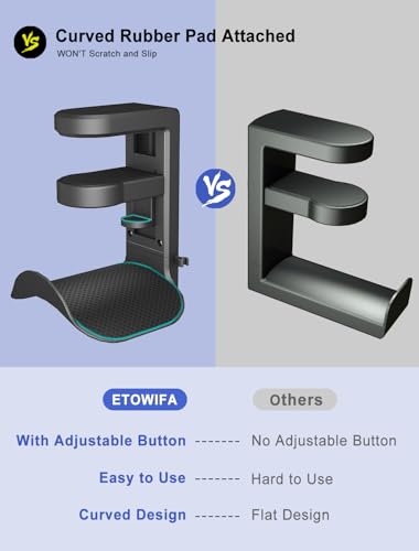 Headphone Holder Hanger Upgraded with Rotating & Adjustable Clamp for Controller & Headphones, Headset Stand Under Desk Hook Mount Built in Cable Clip