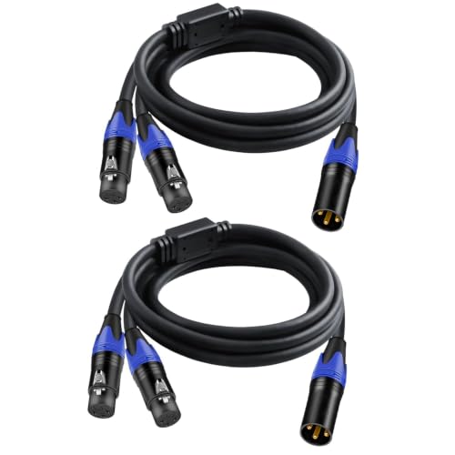 (5 FT- 2 Pack) XLR Splitter Cable, 1 Male to 2 Female XLR Y Splitter Micrphone Cable, 3pin Male to Dual Female Y-Splitter Balanced Mic Audio Cables for Stereo Mic to L & R Audio Track - size: 5 ft-2Pack