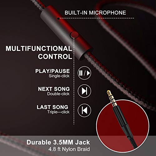 LORELEI X6 Over-Ear Headphones with Microphone, Lightweight Foldable & Portable Stereo Bass Headphones with 1.45M No-Tangle,Wired Headphones for Smartphone Tablet MP3 / 4 (Black-Red) - color: Black-red