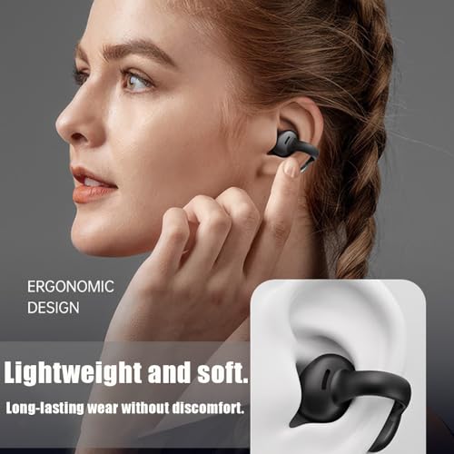 Open Ear Clip Headphones, Bluetooth 5.3 Wireless Earbuds 12H Playtime, DT5.0 Leakproof Stereo Bass, CVC 8.0 Noise Cancelling Mic, IPX5 Waterproof, Secure Comfort Fit for Running, Work, Driving