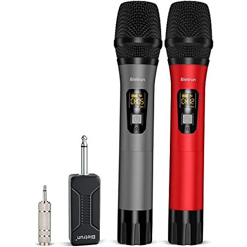 Bietrun UHF Wireless Microphone with 1/4'' Plug Rechargeable Receiver - color: Battery Red and Grey