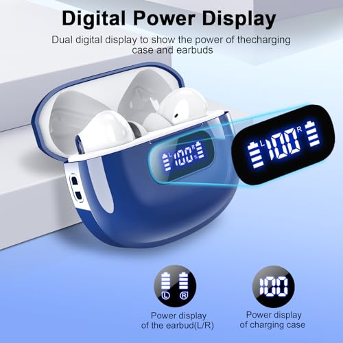 Wekily Wireless Earbuds, Bluetooth 5.3 Headphones LED Power Display, 2025 New Wireless Earphones, 4 ENC Noise Cancelling Mic, HiFi Stereo, 48H Playtime Mini Case IP7 Waterproof for iOS Android - color: Night Blue