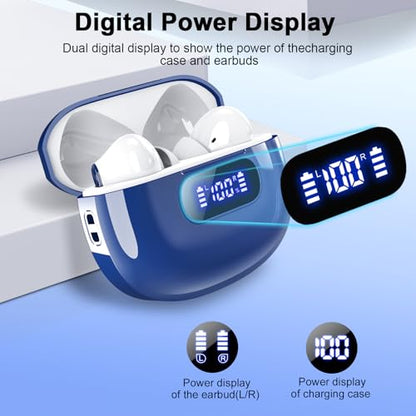 Wekily Wireless Earbuds, Bluetooth 5.3 Headphones LED Power Display, 2025 New Wireless Earphones, 4 ENC Noise Cancelling Mic, HiFi Stereo, 48H Playtime Mini Case IP7 Waterproof for iOS Android - color: Night Blue
