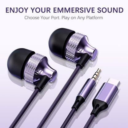 Pro Gaming Earphones with Built-in Microphone, 3.5mm & USB-C Options, 10mm Dynamic Driver for Spatial Audio, Smart in-Line Control, Secure Fit for PC, PS5, Xbox, Switch & Mobile - color: Blue, style: 3.5mm