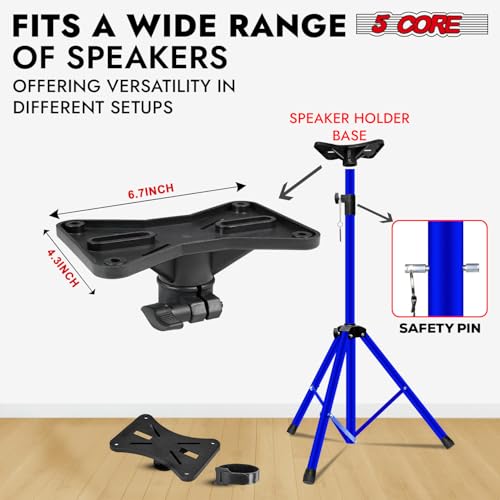 5 Core Speaker Stand Pair Universal Mount Steel Construction 132 Lb Capacity Stable Tripod w/Adjustable Height 72” w 35mm Compatible Insert Metal Safety Pin Included Bag - color: Blue