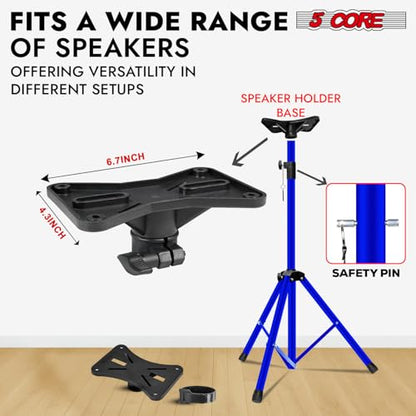 5 Core Speaker Stand Pair Universal Mount Steel Construction 132 Lb Capacity Stable Tripod w/Adjustable Height 72” w 35mm Compatible Insert Metal Safety Pin Included Bag - color: Blue