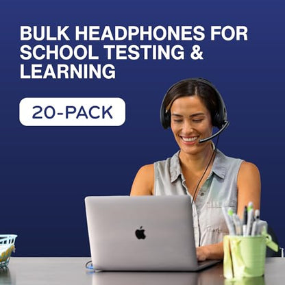 TWT Audio Classroom Headphones – Duro 203 Over-Ear Wired Headset For School, Students, Teachers, Durable Noise Reducing USB-C For Kids, Testing & Learning - size: 1 Pack - TW203