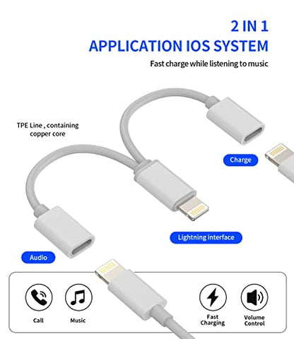 Lightning to 3 5mm Headphone Jack Adapter (2 Pack) for Apple for iPhone Fast Charging HiFi Audio Splitter Cable Aux Mic MFi Certified for iPhone 14 Plus 13 Mini 12 11 Pro Max X 7 8 for iPad Air IP-BF
