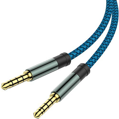 MCSPER 2 Pack TRRS 3.5mm Audio Cable, 5Ft 4-Conductor (4 Pole) with Mic[Microphone Compatible] Nylon Braided Aux Cord Compatible Car Home Stereos,Speaker,Headphones,Sony(Blue) - size: 5 Feet