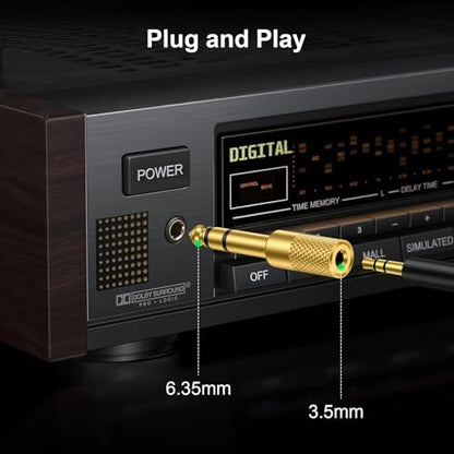 [2-Pack] 1/4" to 3.5mm Headphone Adapter, Gold-Plated Audio Converter | 6.35mm to 3.5mm Female Stereo Jack Plug for Earphone, Phone, Guitar Amp, Keyboard, Digital Piano, Speaker, Mixer