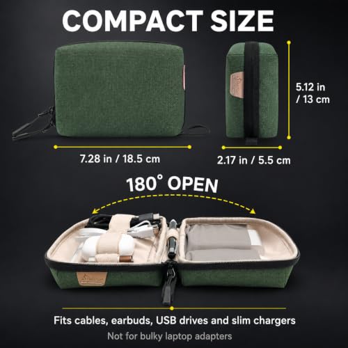 SIMTOP Electronics Travel Organizer, Compact Charger Case | Soft padded polyester helps protect cables, power banks, adapters and earbuds from light splashes and daily scratches - color: Green