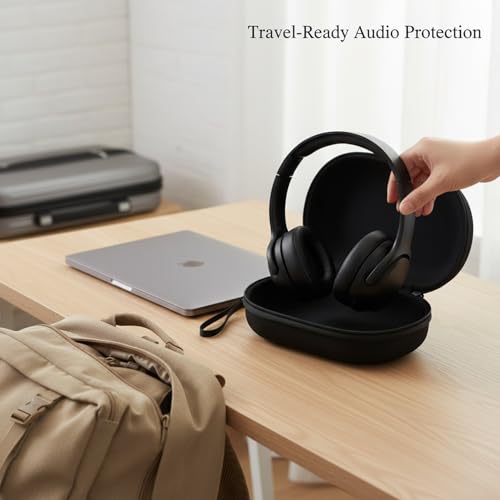 Hard Shell EVA Headphone Case for Over-Ear Models, Protective Travel Storage with Zipper, Black