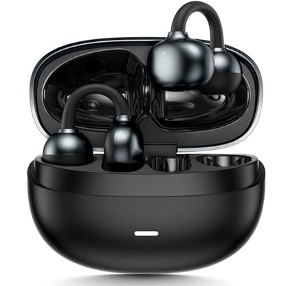 Open-Ear Earbuds, Clip-On Bluetooth 6.0 Headphones, Open-Ring Design Over-The-Ear Earphones, IP67 Waterproof, 48H Playtime, True Wireless Earbuds for Running, Sports, Phone Calls, and Music