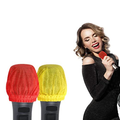50 Pcs (25 Pairs) Disposable Microphone Cover, Non-Woven Handheld Microphone Windscreen Protective Cap for Karaoke(Red,Yellow)