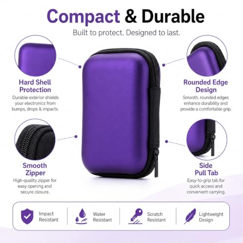 Headphone Case Hard Edge Zipper Bag Compact Portable Headset Storage Bag for Wireless,Headphones Earbuds Cables Charging Cable Travel Waterproof Commuting Home - color: Purple