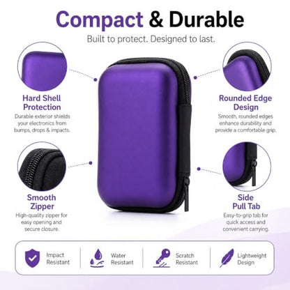 Headphone Case Hard Edge Zipper Bag Compact Portable Headset Storage Bag for Wireless,Headphones Earbuds Cables Charging Cable Travel Waterproof Commuting Home - color: Purple