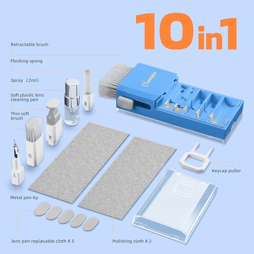 Keyboard Cleaning Kit, All-in-One Laptop & Computer Screen Cleaner, SkyBlue | Multi-function Electronic Cleaner, Soft Bristle Brush, Computer Screen-safe Spray, Compact, for MacBook, iPad, iPhone, earbud - color: SkyBlue