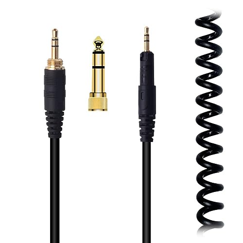 Sqrmekoko Coiled Audio Cable Replacement for Audio-Technica ATH-M50x, M40x, M60x, M70x Headphones – 4.6 to 10FT Extendable Cord, Professional Studio Aux Cable