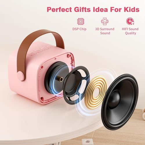 Mini Karaoke Machine with 2 Wireless Microphones, 2026 TOP Kids Portable Bluetooth Karaoke Machine for 3, 4, 5, 6, 7, 8, 9,10,11,12+Year Old, Christmas Birthday Gifts for Girls Boys Adults Home Party - color: Pink