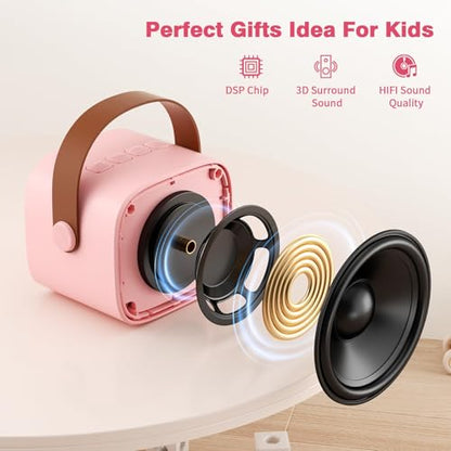Mini Karaoke Machine with 2 Wireless Microphones, 2026 TOP Kids Portable Bluetooth Karaoke Machine for 3, 4, 5, 6, 7, 8, 9,10,11,12+Year Old, Christmas Birthday Gifts for Girls Boys Adults Home Party - color: Pink