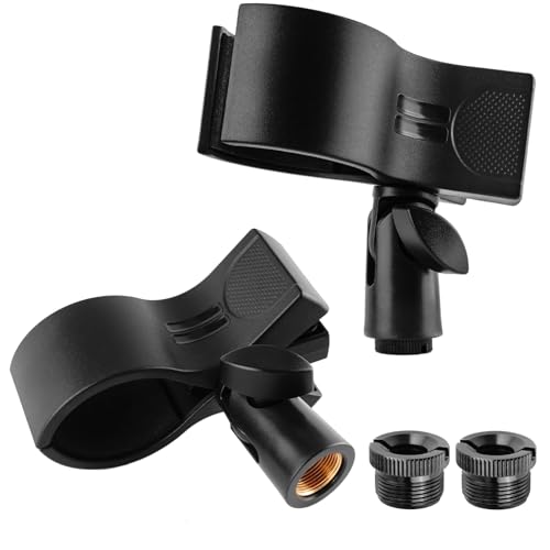 Microphone Holder, Large Mic Accessory Clip for Stands & Tripod | Sturdy ABS, Secure Grip, Foam Liner, Brass 5/8" to 3/8" Adapter, Fits 1.26"–2.3" Handheld Condenser & Dynamic Wireless Mics - size: 2Pcs