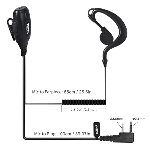 Walkie Talkie Earpiece with PTT Mic 2-Pin G-Shape Security Headset | for Baofeng UV-5R BF-888S Retevis RT22 RT21 RT68 Kenwood Handheld Two Way Radios