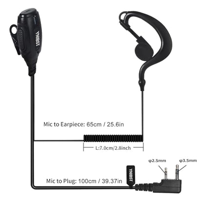 Walkie Talkie Earpiece with PTT Mic 2-Pin G-Shape Security Headset | for Baofeng UV-5R BF-888S Retevis RT22 RT21 RT68 Kenwood Handheld Two Way Radios