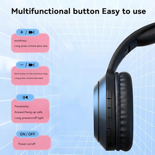 Cat-Ear Wireless Headphones Bluetooth 5.3 Over the Ear Headphones with RGB Light Built-in Mic Foldable Fashionable Stereo Headset Support TF Card for Gaming Travel PC Phone iPad（Matte Black） - color: Matte Black