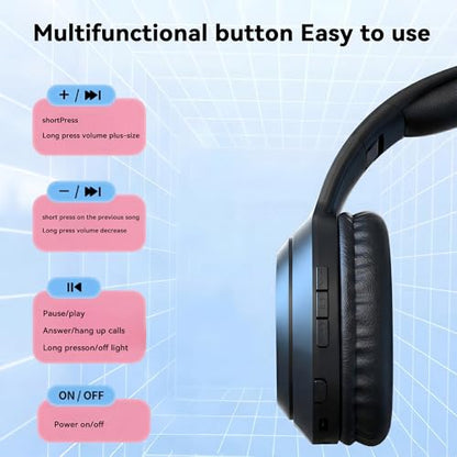 Cat-Ear Wireless Headphones Bluetooth 5.3 Over the Ear Headphones with RGB Light Built-in Mic Foldable Fashionable Stereo Headset Support TF Card for Gaming Travel PC Phone iPad（Matte Black） - color: Matte Black