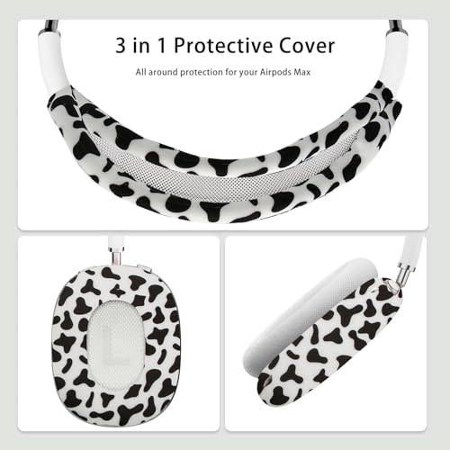 4 in 1 Silicone Case Cover Compatible with Apple Airpods Max 2/1 Headphones(2026/2024/2020), Printed Ear Pad Case Cover Ear Cups Cover and Headband Cover Headband Pad Accessories (Cow) - color: Cow