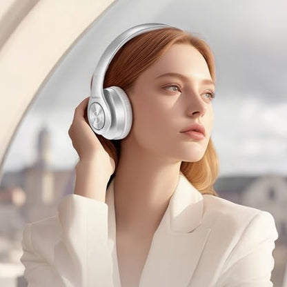 TUINYO Bluetooth Headphones Wireless, Over Ear Stereo Wireless Headset 40H Playtime with deep bass, Soft Memory-Protein Earmuffs, Built-in Mic Wired Mode PC/Cell Phones/TV-White - color: White