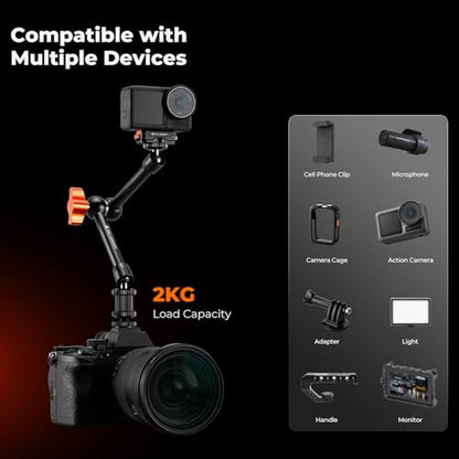 K&F CONCEPT 9.8" Magic Arm Clamp with Cold Shoes | 360° Ball Heads Camera Arm Mount for Monitor/Flash/Microphone/DSLR Camera, MS32 - style: 9.8" with cold shoes