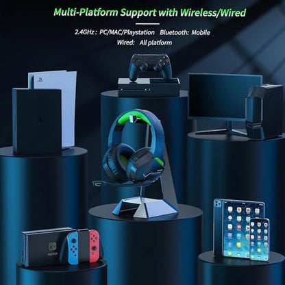 BINNUNE 2.4GHz Wireless Gaming Headset, Bluetooth 5.3 Gaming Headphones with Noise Canceling Mic, 120H Ultra-Long Battery, 50mm Drivers, Multi-Platform for PC / PS5 /PS4/ Switch/Mobile, Green - color: Green