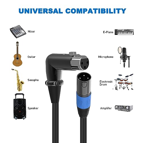 LanSenSu Right Angle XLR to Straight XLR Plug Cable, 90-Degree Female to Straight Male Balanced Cord 3-Pin to 3-Pin, (Right Angle -Female-10FT, 2Pack) - style: Right Angle -Female-10FT