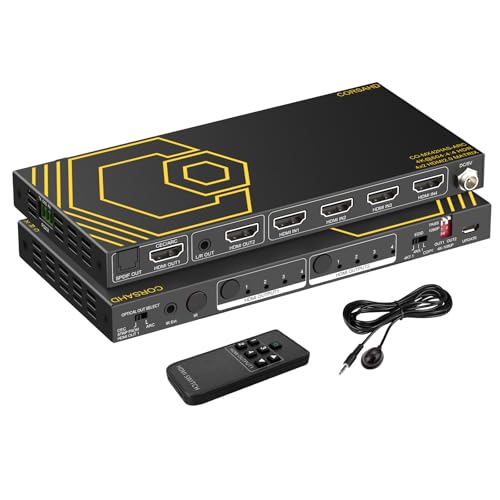 HDMI Matrix 4 in 2 Out 4K 60Hz 4:4:4 ARC HDR D-olby Vision Atmos SPDIF 5.1CH Breakout 3.5mm Stereo HDCP2.2- PC Console 16 EDID HDMI Scaler 4K 1080P Sync, HDCP2.2 HDMI2.0 Matrix 4x2 IR Remote