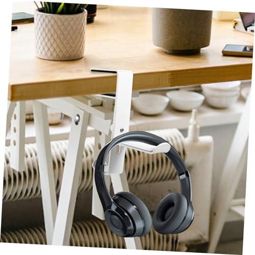 STOBOK Adjustable Clip-On Headphone Stand Hanger Under Desk Headset Holder for Gaming and Office Use Metal Headphone Hook Stable Mounting Black - color: White