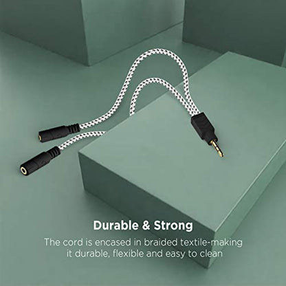 Headphone Splitter, 3.5mm Stereo 2-Way Audio Cable - 20CM / Zebra White | Stereo Audio Sound, Dual Headphone and Speaker Audio Output, Compatible with iPhone, iPad, Laptops, Tablets, 3.5mm devices - color: Zebra White, size: 9.8 inch / 25 cm