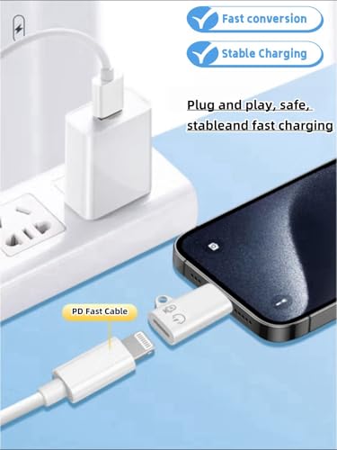 USB C to Lightning Microphone Adapter for iPhone Wireless Lavalier Microphone Fast Charging, 2 Pack Type C Male to Lightning Female Adapter Compatibility with i-Phone 17/16/15 Series,Not for Headphone