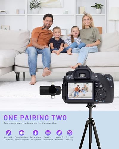 𝟮𝟬𝟮𝟰 3 in 1 Wireless Lavalier Microphones for iPhone, iPad, Android, Camera, 7-Hour Battery, Mini Microphone with Noise Reduction for Video Recording, Vlog, YouTube, TikTok