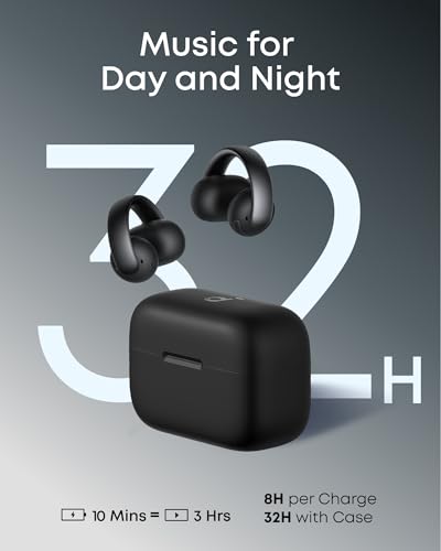 Soundcore AeroClip by Anker, Open-Ear Earbuds, Clip-On Headphones, Adaptive Comfort, Clear Calls with 4 Mics and AI, Stable Fit, 12mm Drivers for Powerful Bass, Hi-Res, Open-Ring Design | Ultra-Comfort for Running Workout, Stable, Power Bass, Hi-Res, 32H