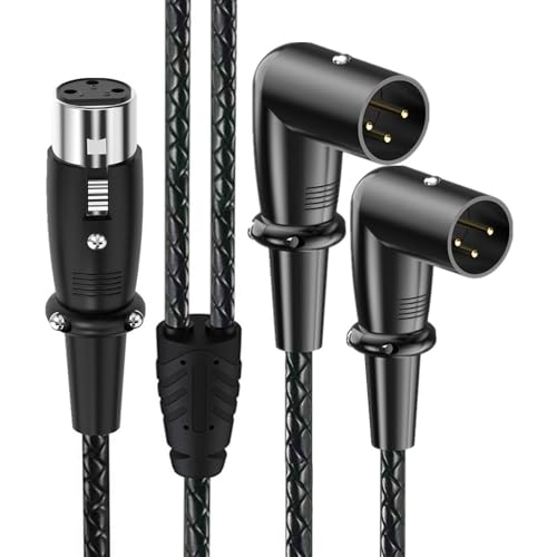 1.64ft XLR 3-Pin Splitter Cable, 1 to 2 MIC Adapter, Female to 90 Degree Dual Male Microphone Audio Cable for MIC Mixer, Recording Studio, Podcast, Speaker, Amplifier, PA DAC Mixing Console - style: Female Straight to Dual Male 90 Degree