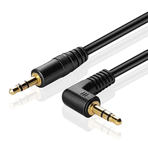 TNP 3.5mm Right Angle Audio Cable, 15 Feet Male-to-Male Aux Headphone Cord | 90 Degree Trs Aux Cable with Gold-Plated Connectors for Car Stereos, Speakers, Phones, Tablets, Computers and Headphones - size: 15 Feet