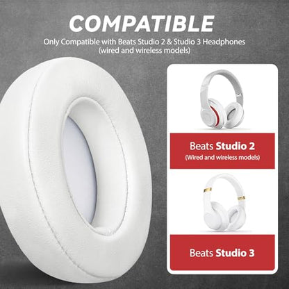 Aurivor Studio 3 Replacement Ear Pads for Beats Studio 3 & 2 Headphones, Cushions Earpads with Genuine Lambskin Leather, Softer Memory Foam, Stronger Adhesive (Lambskin-White) - color: Lambskin-White