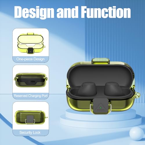 [with Safety Lock] for Sony WF-C510 Case Cover, Clear Soft TPU Protective Earbuds Case with Carabiner & Cleaner Kit Accessories Set(Clear Yellow) - color: Clear Yellow