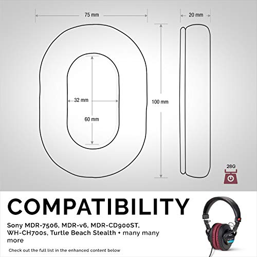 Brainwavz Perforated Replacement Earpads for Sony MDR 7506, V6 & CD900ST with Memory Foam Ear Pad & Suitable for Other On Ear Headphones (Red)