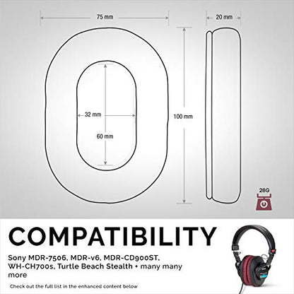 Brainwavz Perforated Replacement Earpads for Sony MDR 7506, V6 & CD900ST with Memory Foam Ear Pad & Suitable for Other On Ear Headphones (Red)