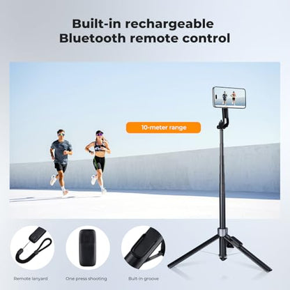 K&F CONCEPT 72" Selfie Stick for iPhone, Phone Tripod | Clip & Magnetic, Remote, 1s Open & Close, Compatible with iPhone 17-12 Osmo Pocket 4/3 Luna Ultra, X97C6 - color: Black