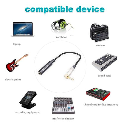 1FT 1/4" Female to 1/8" Male Right Angle Stereo Audio Adapter TRS 6.35 (1/4 inch) Female to 3.5 (1/8 inch) Male Adapter Cable for Amplifier, Guitar, Headphone, Laptop, Phone - size: 1Feet