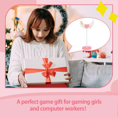Kingdder Wings Headphone Stand Cute Pink Wood Headphone Stand Gifts | Decorative Desk Accessory for Gamer Room Office, Adorable Headphone Organizer, Gift for Young Women Wife Teacher Girlfriend - style: Wings