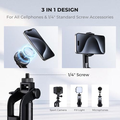 K&F CONCEPT 72" Selfie Stick for iPhone, Phone Tripod | Clip & Magnetic, Remote, 1s Open & Close, Compatible with iPhone 17-12 Osmo Pocket 4/3 Luna Ultra, X97C6 - color: Black